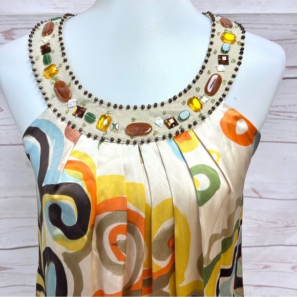 Vintage Sue Wong Retro Mod Abstract Silk Beaded Swing Cocktail Formal Dress - Picture 3 of 12